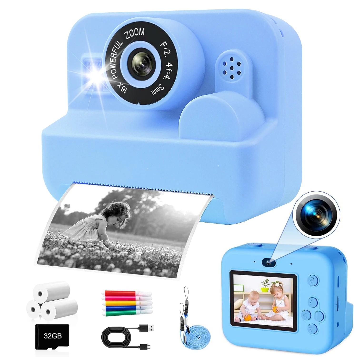 Appareil Photo Enfant Instantané Blue Kit