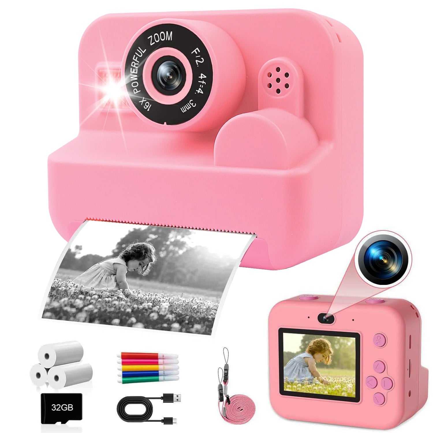 Appareil Photo Enfant Instantané Rose Kit