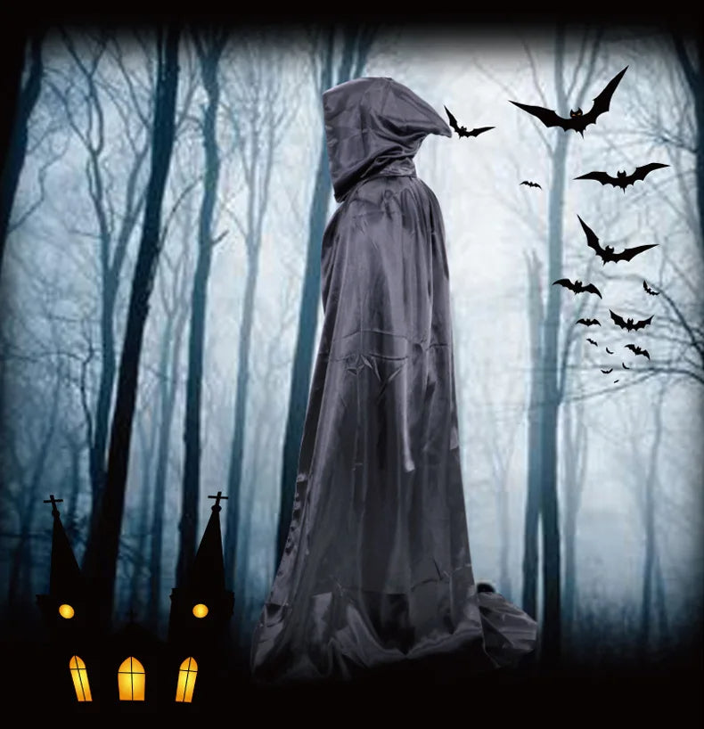 Deguisement halloween - Cape Noire Ă  Capuche Longue