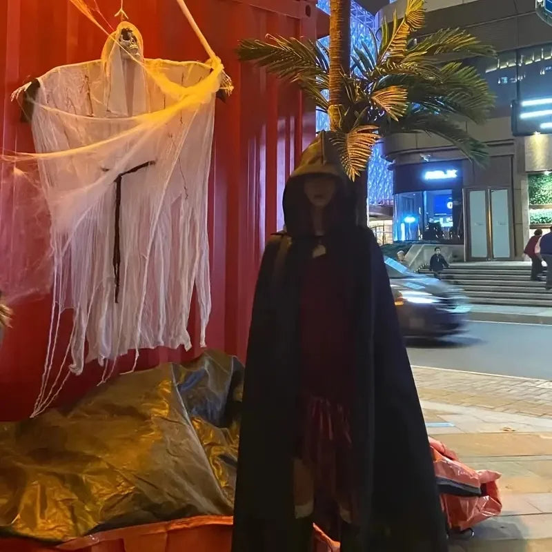 Deguisement halloween - Cape Noire Ă  Capuche Longue